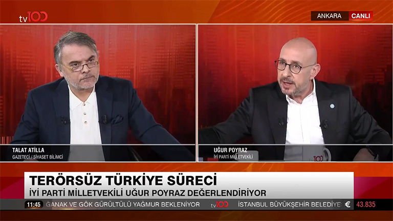 İYİ Parti Genel Sekreteri Uğur Poyraz tv100 ekranlarında soruları yanıtladı
